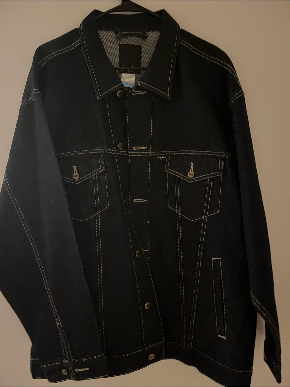 Sean John Black Denim Jacket with Contrast Stitching Vintage
